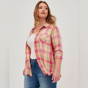 Torrid Lizzie Plaid Button Up Shirt 0 12 Preppy Colorful Maximalist NWOT